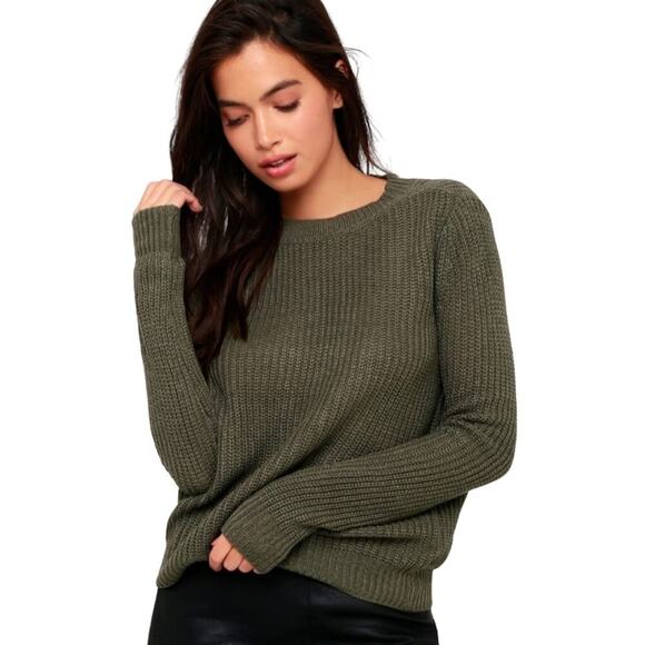 [B6] Jack by BB Dakota - Know Thyself Olive Green Knit Cutout - Picture 2 of 6